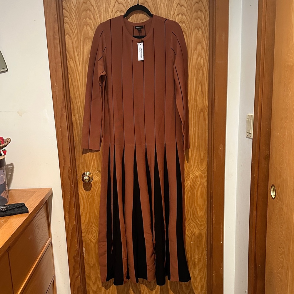 Karen Millen Brown Pleated Long Sleeve Gown